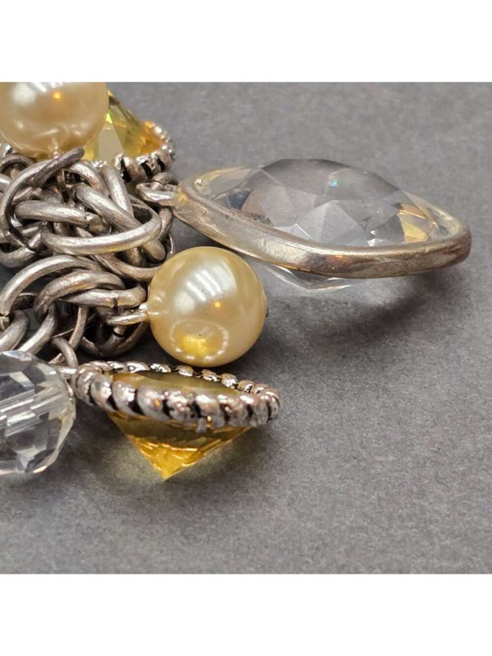 Talbots Silver Tone Chunky Charm Bracelet 7.25" Lucite Faux Pearl Statement - Picture 6 of 14